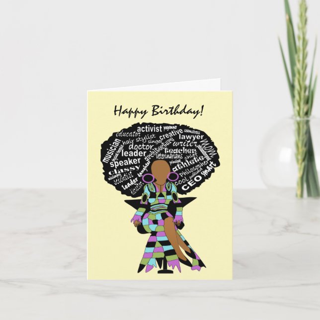 Carte African American Woman Word Art anniversaire (Devant)