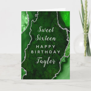 Carte Agate d'argent vert Sweet sixteen Joyeux anniversa