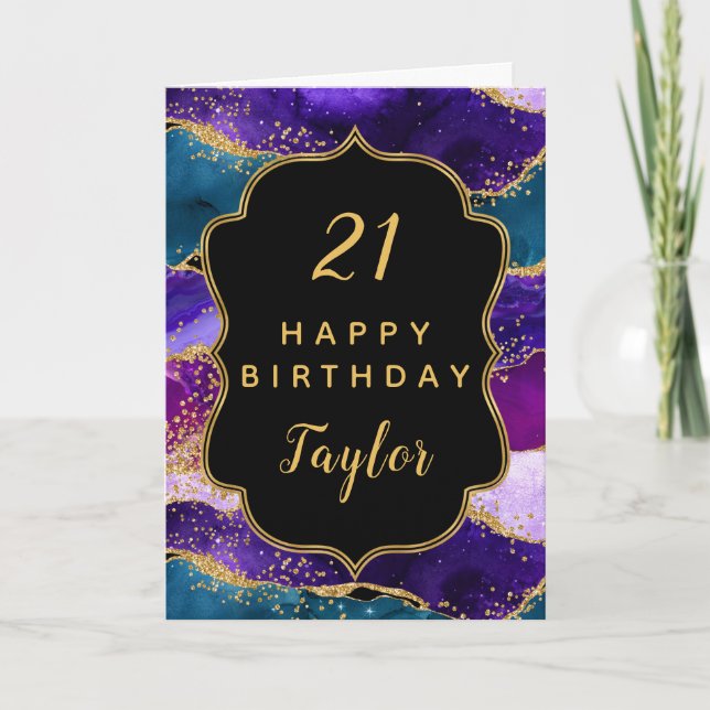 Carte Agate de paon violet et bleu Joyeux anniversaire (Devant)