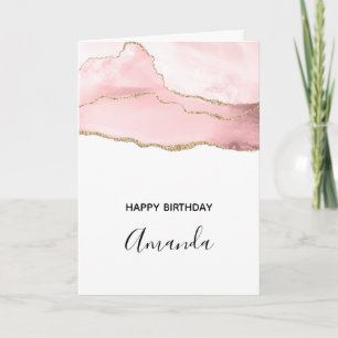 Carte Agate Rose Blush avec Ruban Doré Élégant Anniversa