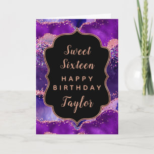 Carte Agate rose violet foncé doux 16 Joyeux anniversair