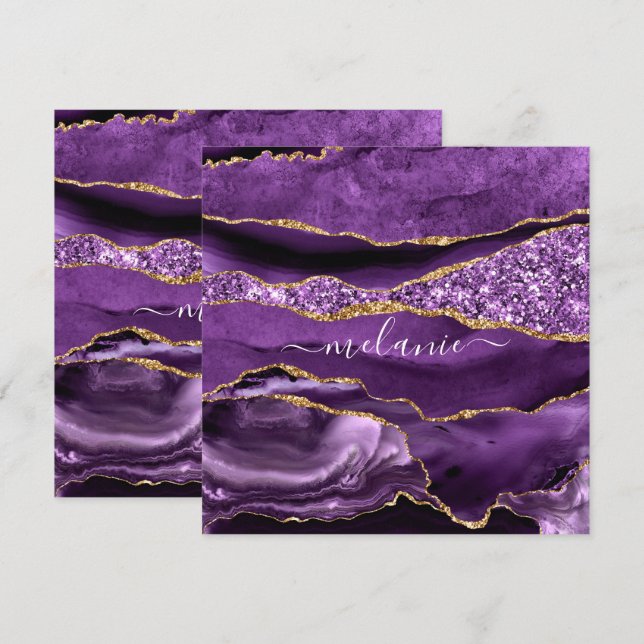 Carte Agate Violet violet or Parties scintillant Géode N (Devant / Derrière)