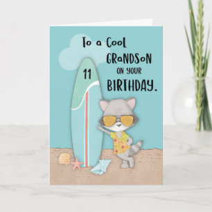 Carte Âge 11 Grand-fils Anniversaire Plage Amusante Cool