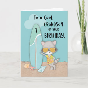 Carte Âge 7 Grand-fils Anniversaire Plage Amusante Cool 