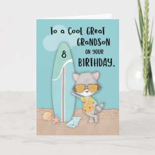Carte Âge 8 Grand-Petit-fils Anniversaire Plage Amusant 
