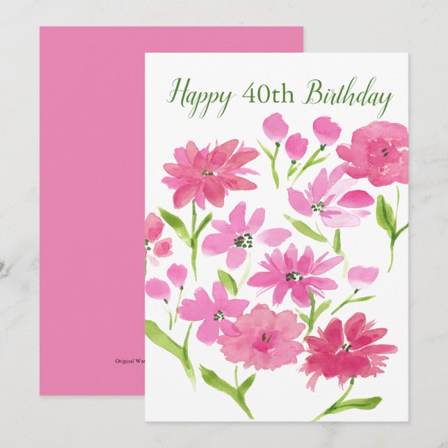 Carte Âge personnalisé Rose Floral Aquarelle Fleurs Anni (Devant / Derrière)