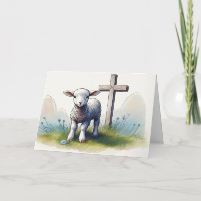 Carte Agneau aux fleurs bleues Pâques (Devant)