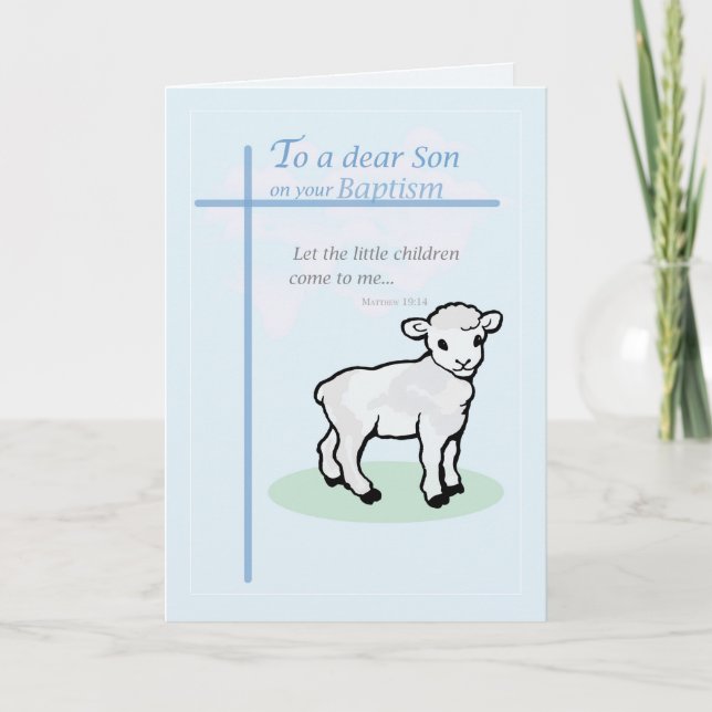 Carte Agneau Baptême Fils Bleu (Devant)