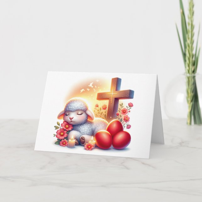 Carte Agneau couché Orthodoxe Pâques (Devant)