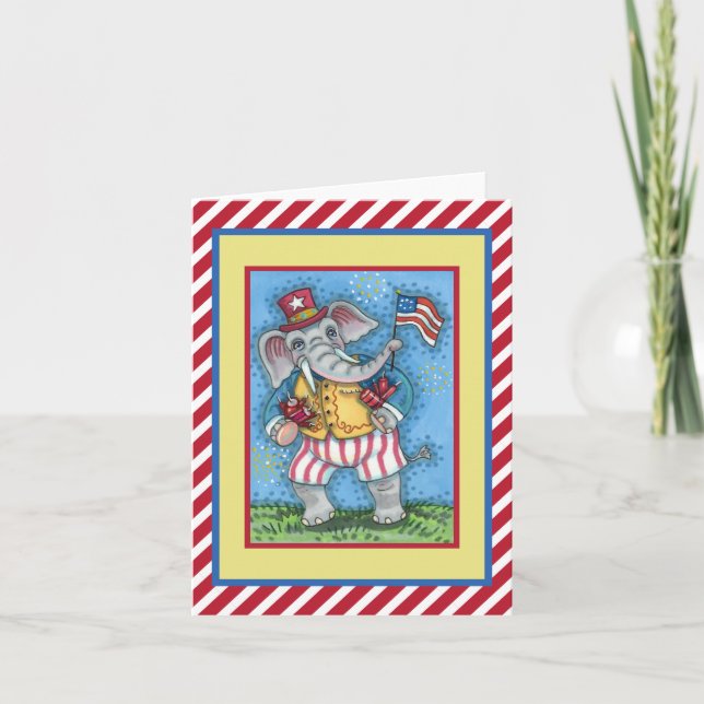 CARTE AGRÉABLE PATRIOTIQUE ÉLÉPHANT WAVANT DRAPEAU AMÉRI (Devant)