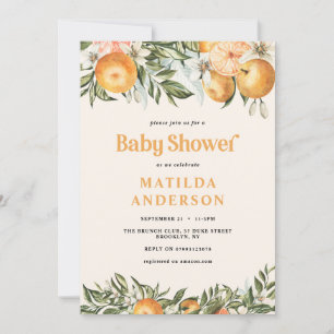 Carte Agrumes, oranger + baby shower en fleur