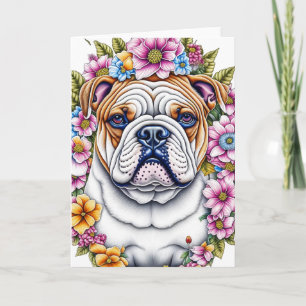 Carte Ai Art Bulldog entouré de fleurs lunaires