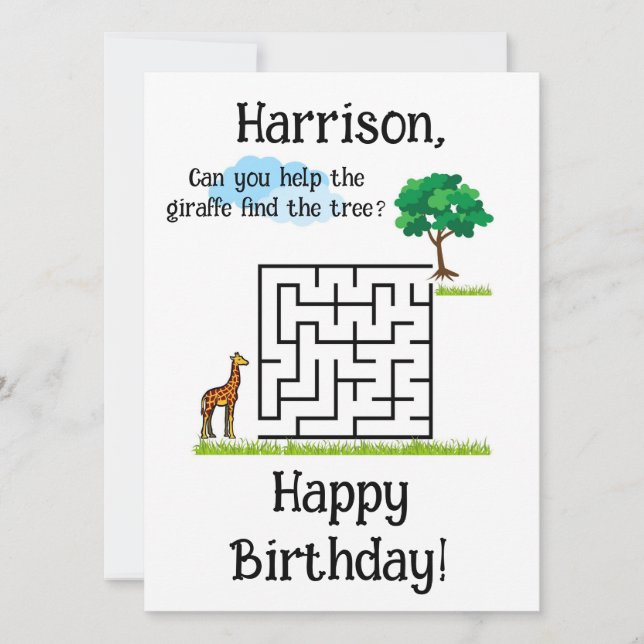 Carte Aidez la girafe à trouver le casse-tête du labyrin (Devant)