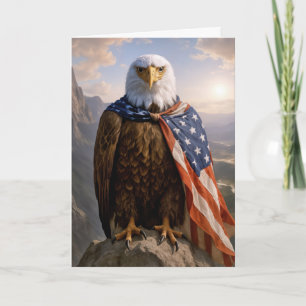 Carte Aigle chauve d'anniversaire avec cape de drapeau a
