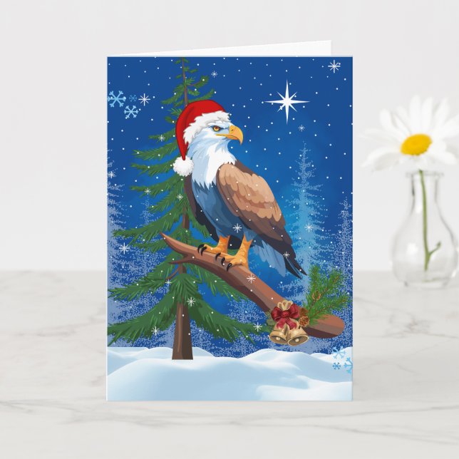 Carte Aigle de Noël avec scène de neige de Santa Hat (Petite plante)