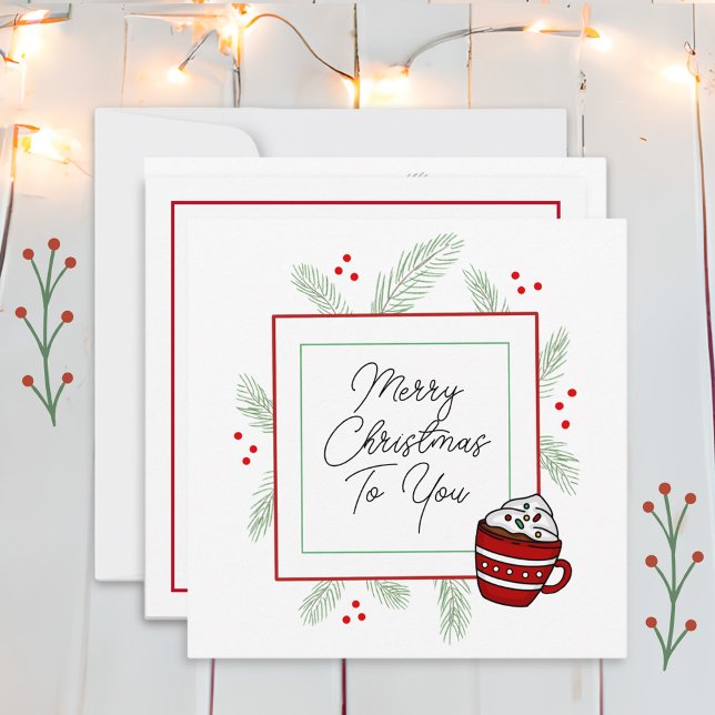 Carte Aiguilles de pin et cacao chaud Joyeux Noël (Créateur téléchargé)