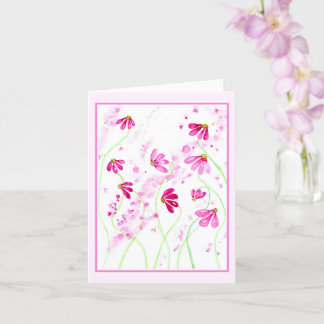 Carte Aile rose-rouge Fleurs Aquarelle Art