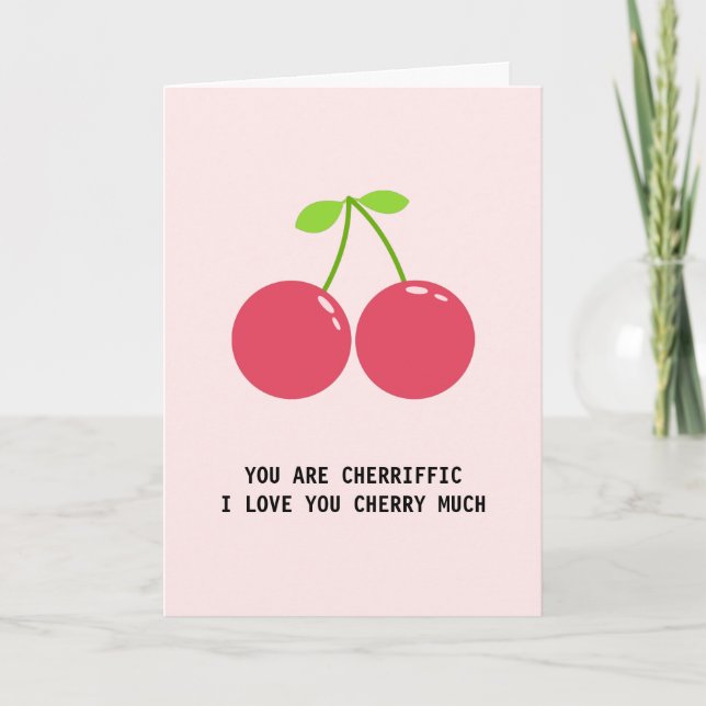 Carte Aimer Cerise Fruit Pun Je T'Aime Anniversaire (Devant)