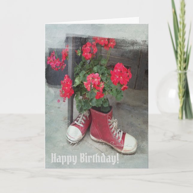 Carte Aimez ces chaussures et Red Geraniums Card (Devant)