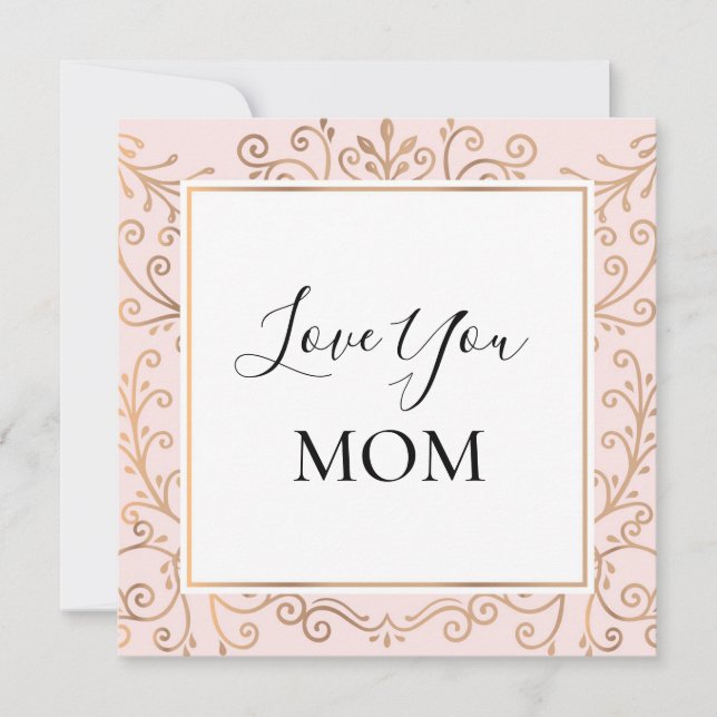 Carte Aimez Maman Élégante Rouleaux Or Rose (Devant)