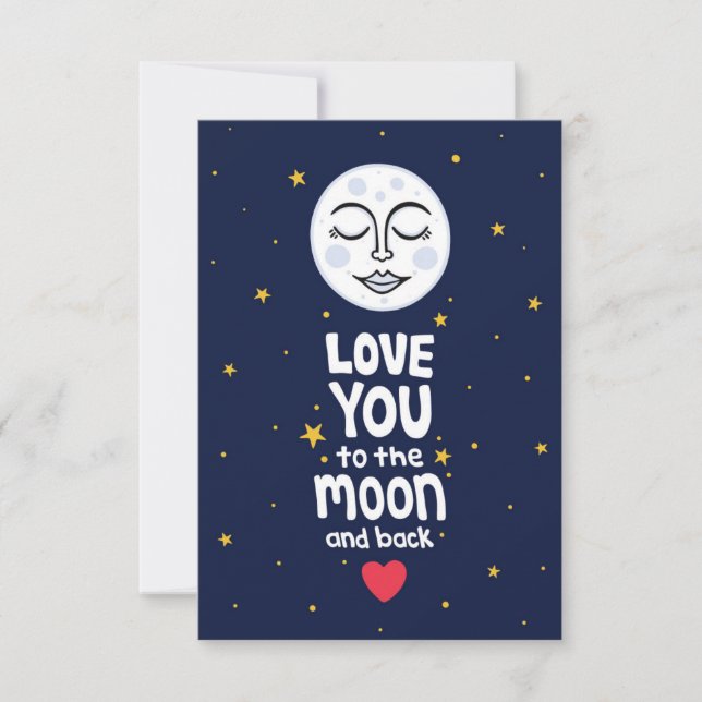 Carte Aimez-vous à la lune et l'arrière-main dessinée (Devant)