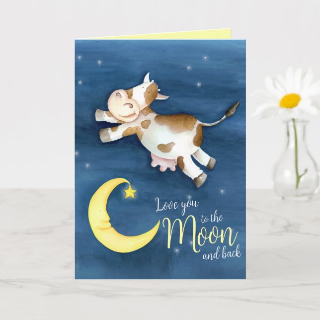 Carte Aimez-vous à la vache lune les enfants vont bien b (Petite plante)