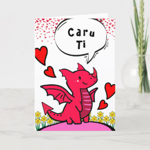 Carte Aimez-vous en Gallois Cute Red Dragon Hearts