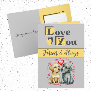 Carte Aimez-vous pour toujours mignon chiens jaune gris 