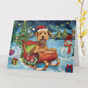 Carte Airedale à Sleigh Snow Noël