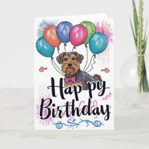 Carte Airedale avec ballons Anniversaire