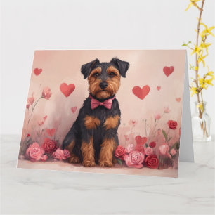 Carte Airedale avec des Roses - Saint-Valentin