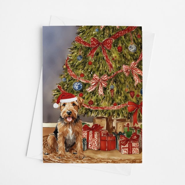 Carte Airedale Terrier Aquarelle sous arbre de Noël (Créateur téléchargé)