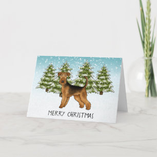 Carte Airedale Terrier Chien Snowy Winter Forest Festive