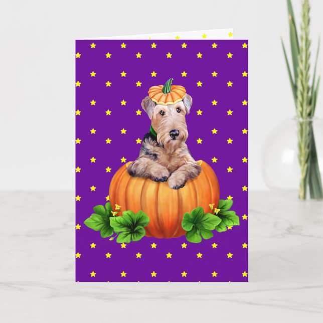 Carte Airedale Terrier Halloween Dale-O-Lantern (Devant)