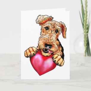 Carte Airedale Terrier Holding Heart