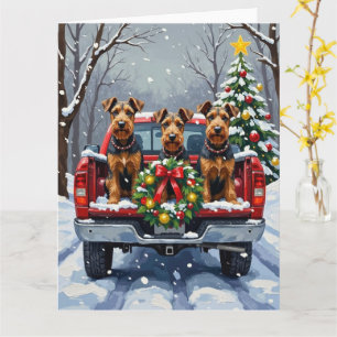Carte Airedale Terrier Noël Camion Rouge Fêtes