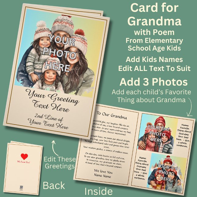 Carte Ajouter 3 Photo pour grand-mère, Poème des enfants (Créateur téléchargé)