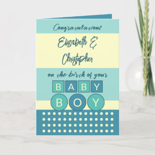 Carte Ajouter des noms turquoise jaune nouveau bébé garç