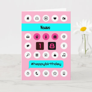 Carte Ajouter le nom 18ème hashtag d'anniversaire smartp
