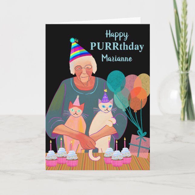 Carte Ajouter le nom Chats d'anniversaire avec Casquette (Devant)