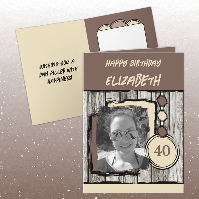 Carte Ajouter le nom de la photo crème brune 40e anniver (Créateur téléchargé)