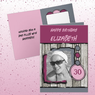 Carte Ajouter le nom de la photo gris magenta 30e annive