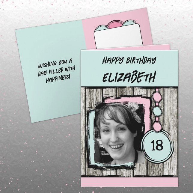 Carte Ajouter le nom de la photo menthe rose 18e anniver (Créateur téléchargé)