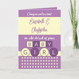 Carte Ajouter les noms jaune violet nouvelle fille bébé