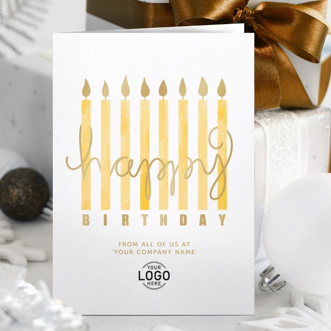 Carte Ajouter Logo Bougies Jaunes Business Joyeux Annive (Créateur téléchargé)