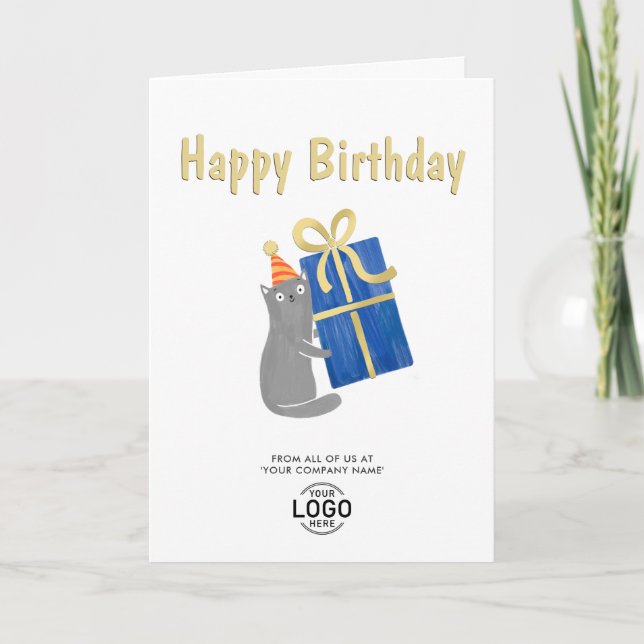 Carte Ajouter Logo Cute Chat Marine Bleu Cadeau Affaires (Devant)