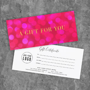 Carte Ajouter Logo Pink Bokeh Lights Gold Certificat cad