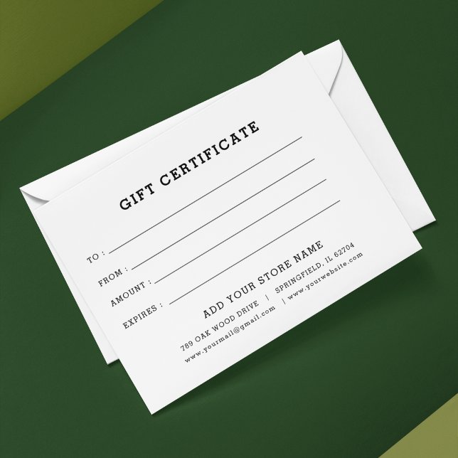 Carte Ajouter un certificat cadeau commercial modifiable ( Business Gift Certificate With Logo)