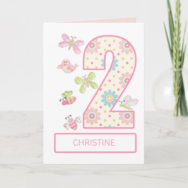 Carte Ajouter un nom, 2e anniversaire avec des bogues et (Devant)