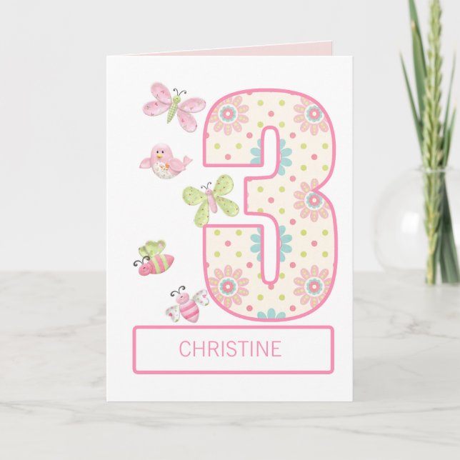 Carte Ajouter un nom, 3e anniversaire avec des bogues et (Devant)